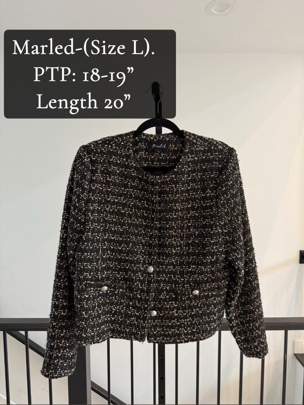 Marled Black Tweed Jacket with Gold Threading
